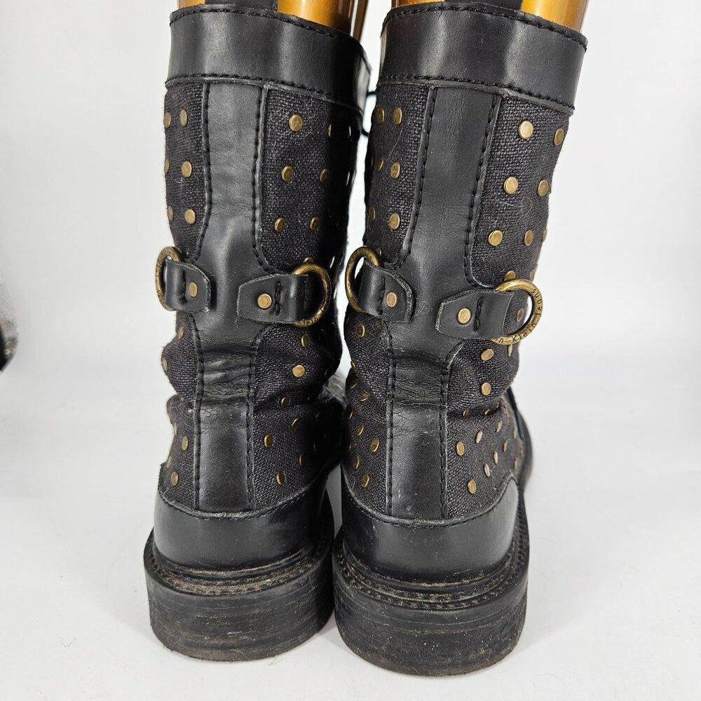 Women Combat Motorcycle Boots Calvin Kein 10 Black Lace Up Gothic Alt Cosplay - Picture 6 of 13